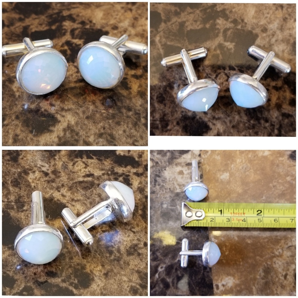 Genuine Milky Opalite Gemstone Cufflinks - Picture 3 of 3